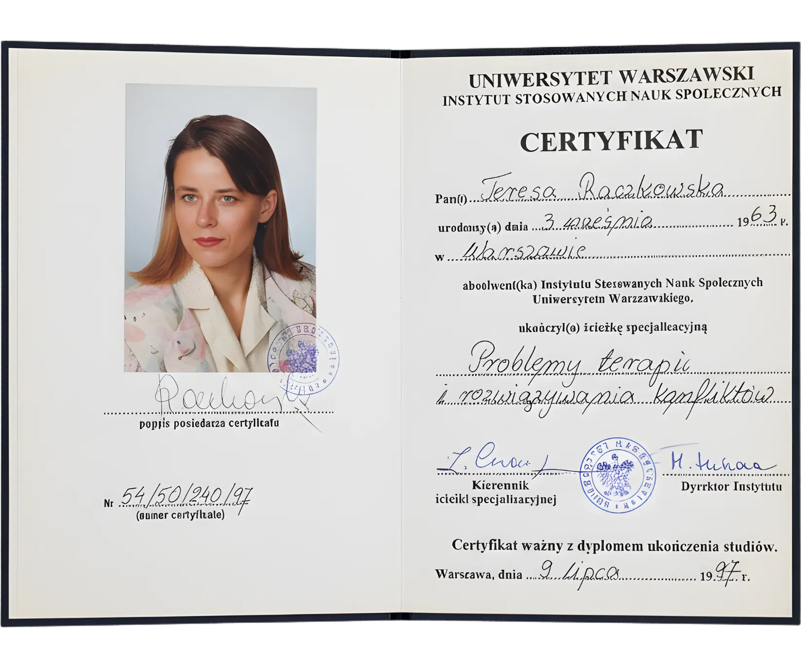 Teresa Raczkowska psychoterapia dyplom